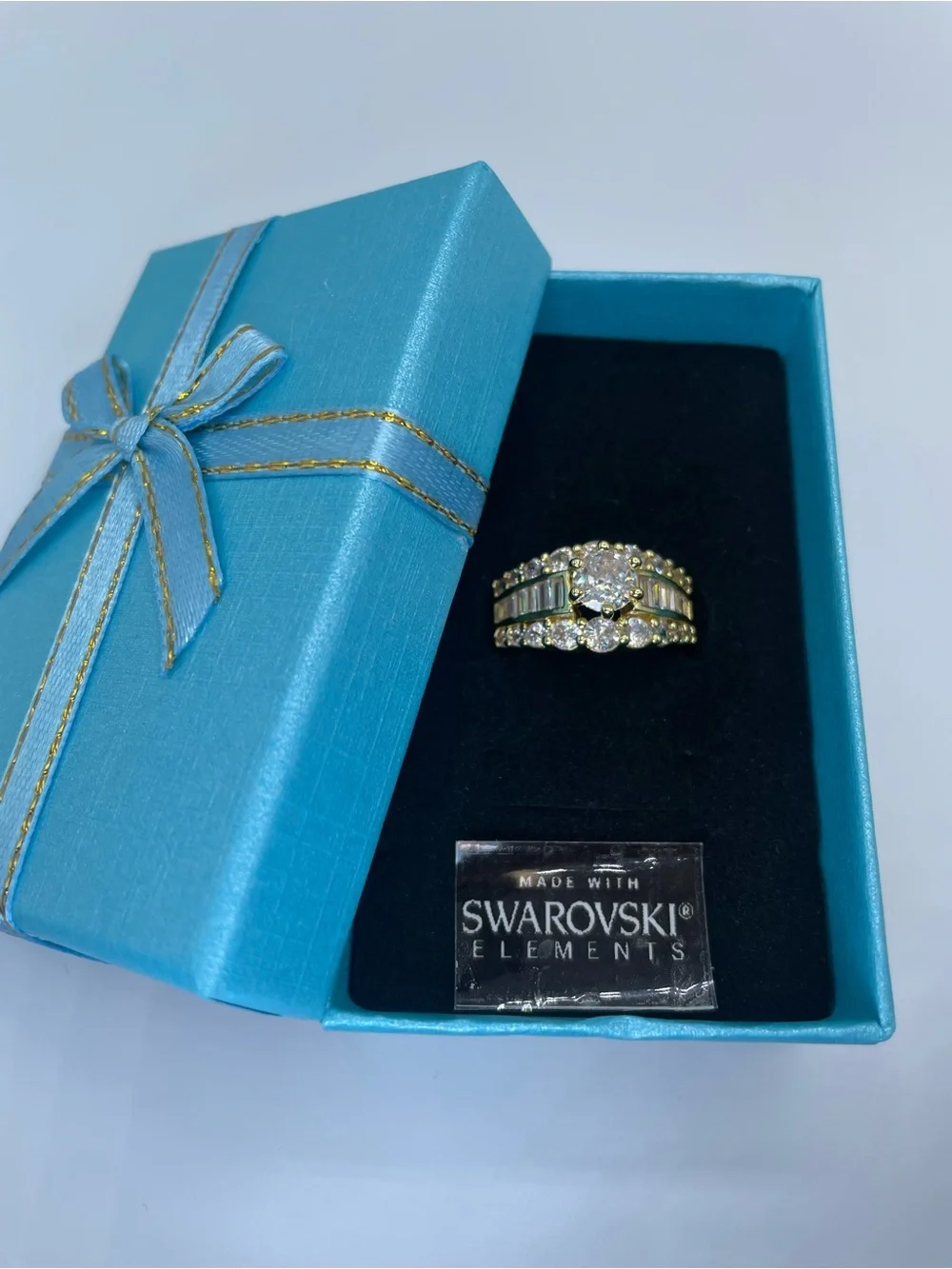 Swarovski Crystals Elements White Crystal Art Deco Bridal Ring Sz 7